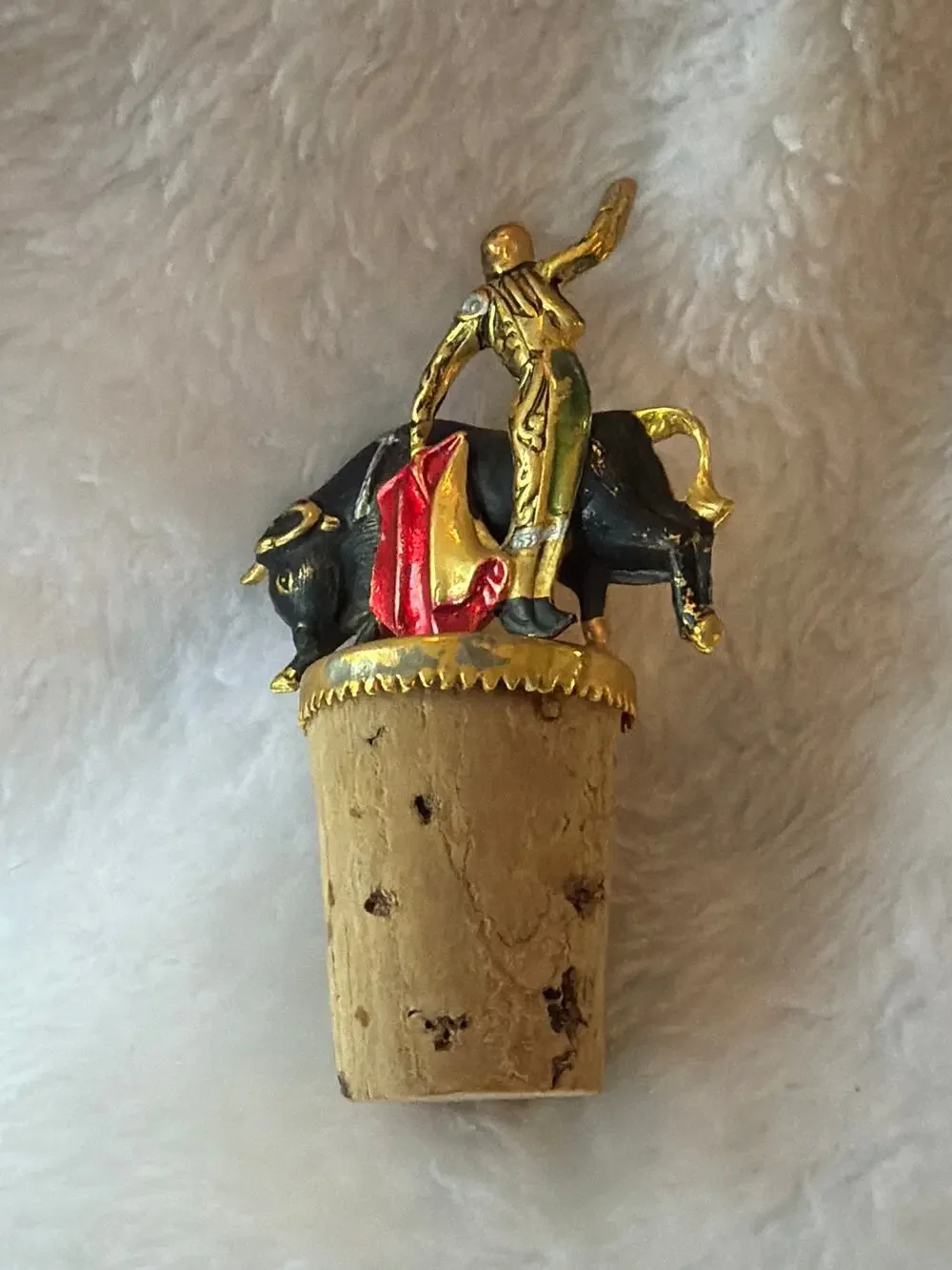 Vintage Matador Bull Figural Wine Bottle Cork Stopper Spain Souvenir Bar Decor